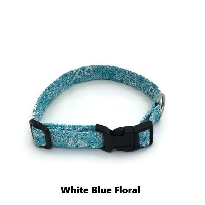Halzband Extra Small Dog Collar with White Blue Floral Theme