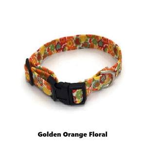Halzband Extra Small Dog Collar with Golden Orange Floral Theme