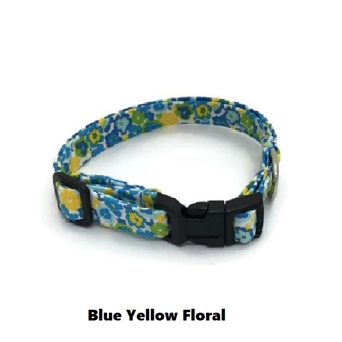 Halzband Extra Small Dog Collar with Blue Yellow Floral Theme