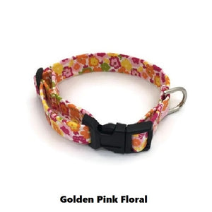 Halzband Extra Small Dog Collar with Golden Pink Floral Theme