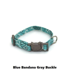 Blue Bandana Cat Collar with Gray Buckle