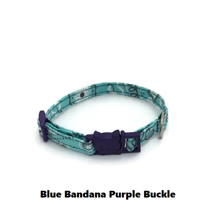 Blue Bandana Cat Collar with Purple Buckle