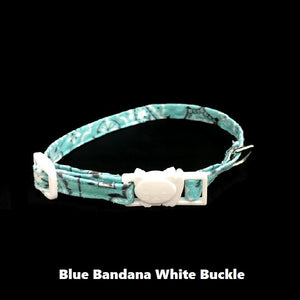 Blue Bandana Cat Collar with White Buckle