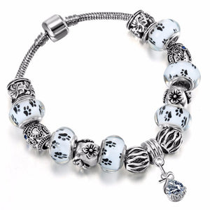 Paw Print Beaded Bracelet with Crystal