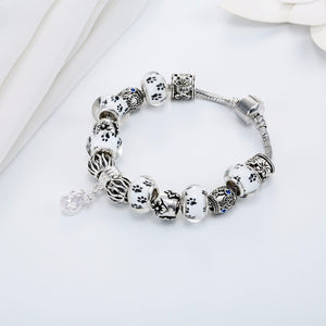 Paw Print Beaded Bracelet with Crystal