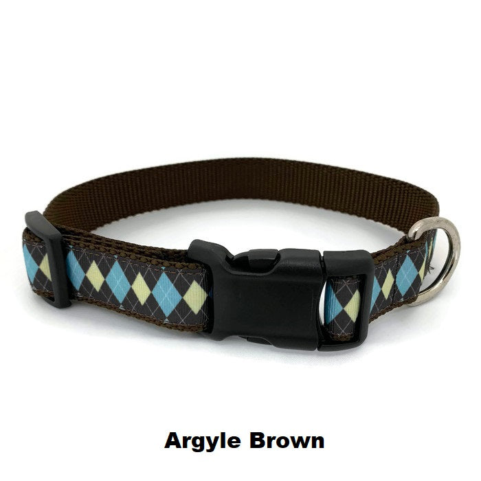 Halzband Dog Collar with Argyle Brown Theme