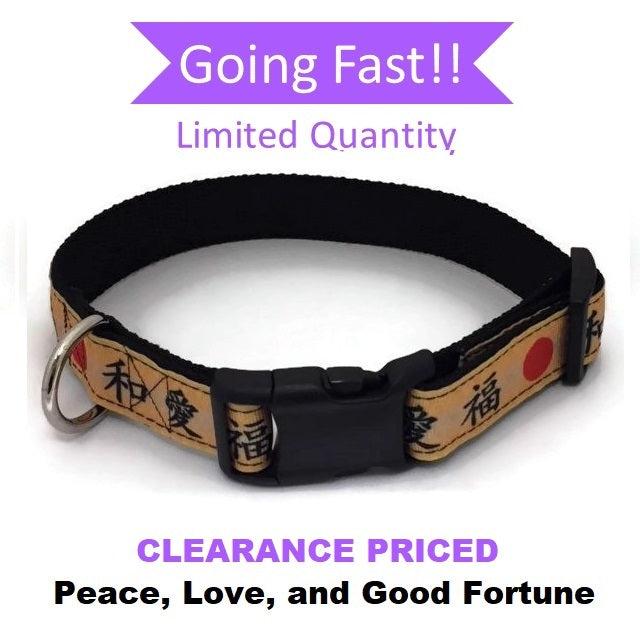 Halzband Dog Collar with Peace, Love, and Good Fortune Theme